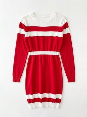 Beyove Red White Striped Knit Sweater Bodycon Dress Size Small Holiday Fall NWT
